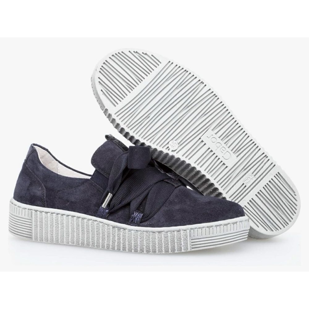 Gabor Navy Suede Ribbon Lace Platform Sneakers